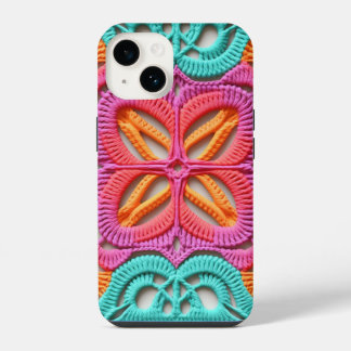 Funda Para iPhone 14 Crochet de la plaza de la abuela color rosa morado