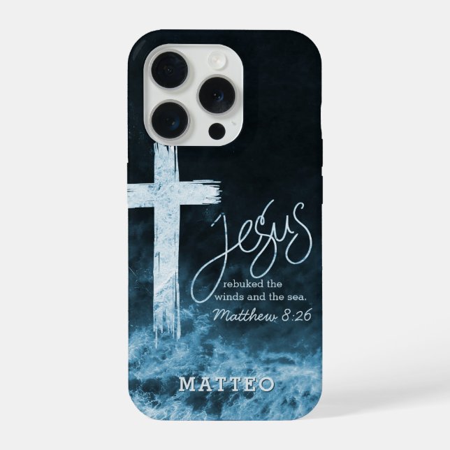 Funda Para iPhone Cross on Water Dark Blue Scripture Personalized (Reverso )