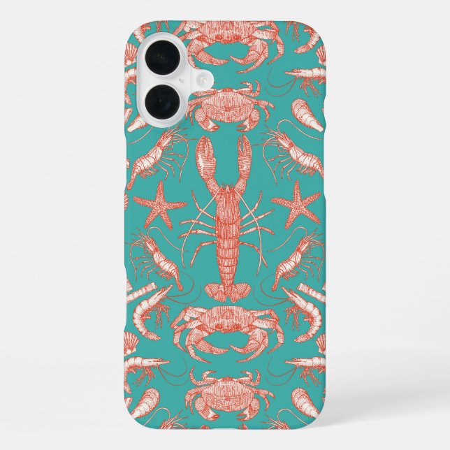 Funda Para iPhone crustáceos de cornwall damasco cayena verdigris (Reverso )