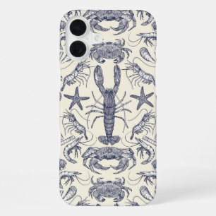 Funda Para iPhone 16 Plus crustáceos de cornwall perla azul damasco