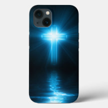 Cruz cristiana en luz azul