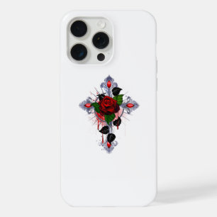 Cruz de Plata con una Rosa Roja