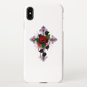 Funda Para iPhone XS Max Cruz de Plata con una Rosa Roja