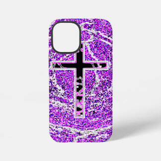 FUNDA PARA iPhone 12 MINI CRUZ NEGRA Y ROSA CON FONDO PURPURA