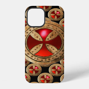 Funda Para iPhone 12 CRUZ TEMPLARIA ANTIGUA Con Gema Rubí Rojo