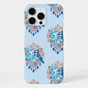 Funda Para iPhone 16 Pro Max Crystal Blue Bunny and Blue Jay Heart