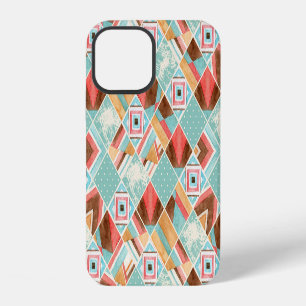 Funda Para iPhone 12 Cuadrado de acuarela, fondo geométrico de parches.