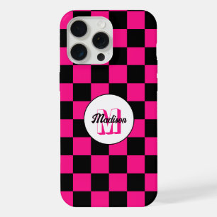 Cuadrados controlados Monograma retro negro rosado