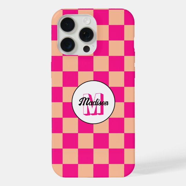 Funda Para iPhone Cuadrados de cuadros de melocotón rosado caliente  (Reverso )