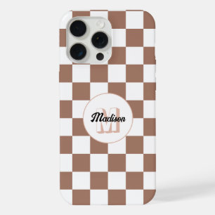 Cuadrados de damero mocha marrón blanco Monograma 