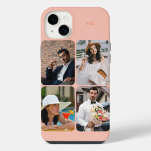 Funda Para iPhone 14 Plus Cuadrícula de fotos 4 imágenes Nombre o iniciales