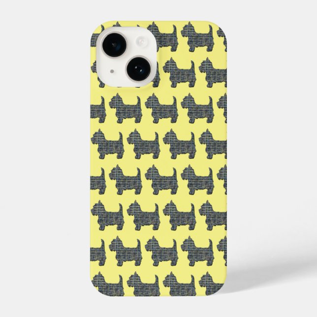 Funda Para iPhone Cuadrícula de silueta de perro de la zona blanca o (Reverso )