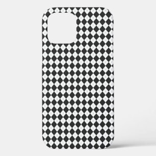 Funda Para iPhone 12 Cuadro argyle. Patrón escocés en blanco y negro