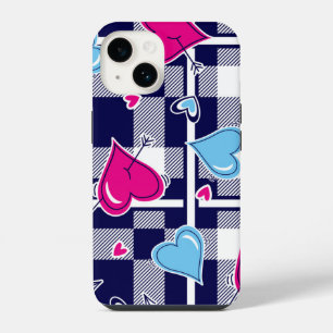 Funda Para iPhone 14 Cuadros de corazones rosados de San Valentín   iPh