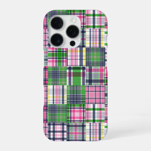 Funda Para iPhone 16 Pro Cuadros de verano rosa de Madras de parches