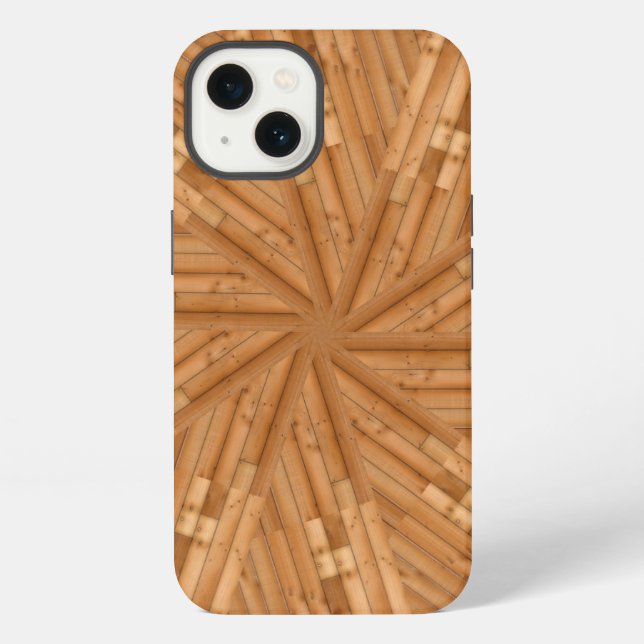 Funda Para iPhone Cubierta Solar - Mosaico de ráfaga solar de madera (Reverso )