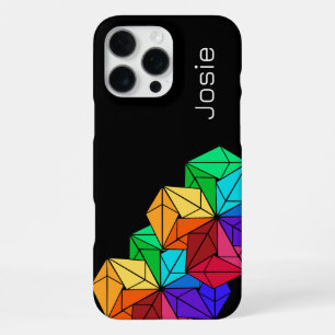 Funda Para iPhone 16 Pro Max Cubo de triángulos de arcoíris brillante 3D en neg
