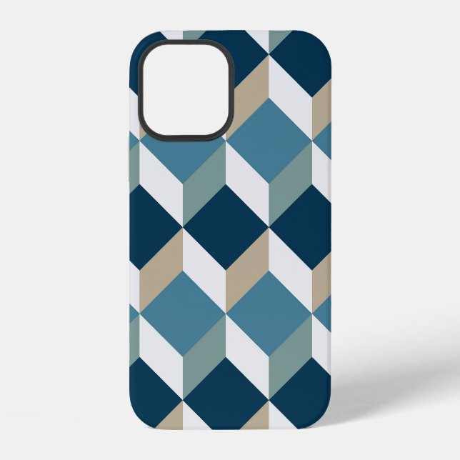 Funda Para iPhone Cubos Azules: Patrón geométrico continuo (Reverso )