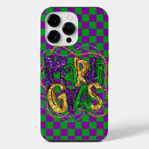 FUNDA PARA  iPhone 14 PRO MAX CUENTAS COLORIDAS CON PATRON DE CUADROS MORADO Y V