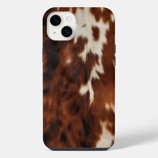 Funda Para iPhone Cuero de vaca marrón negro blanco (Reverso)