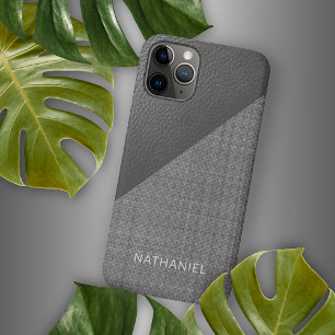 Funda Para iPhone 16 Pro Max Cuero Gris Claro Medio Oscuro Falso Personalizado