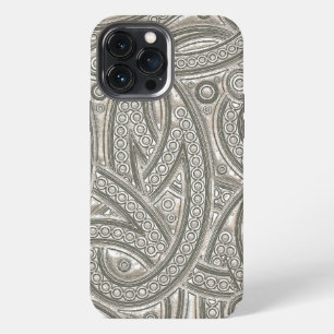 Funda Para iPhone 13 Pro Max Cuero Plateado Falso Patrón Tribal de Paisley Chic