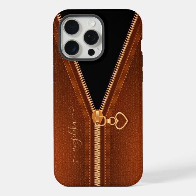 Funda Para iPhone Cuero Simulato Corazón Cremallera (Reverso )