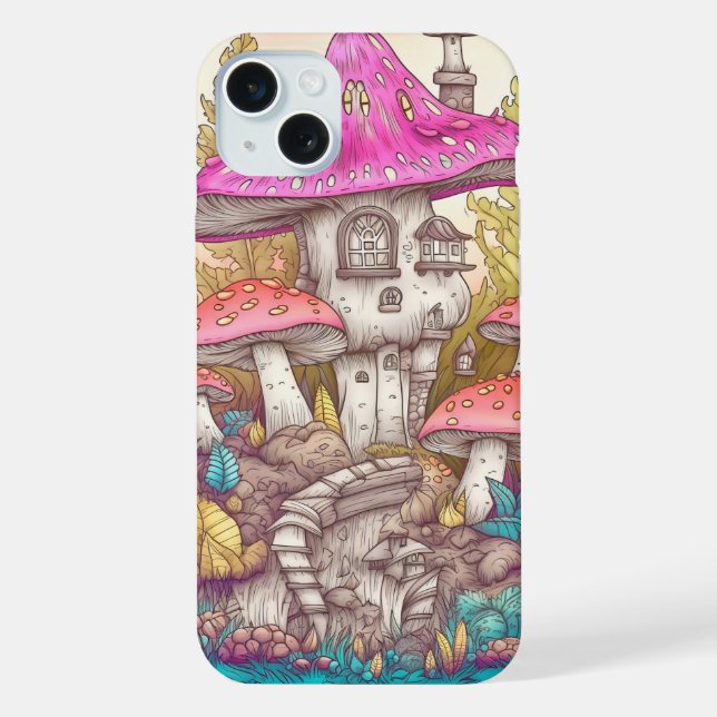 Funda Para iPhone Cuidada colorida Casa de hongos arte (Reverso )
