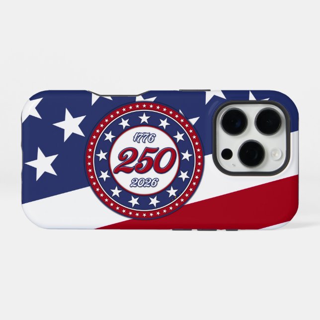 Funda Para iPhone Cumpleaños 250 de América con bandera de EE. UU. (Reverso Horizontal)