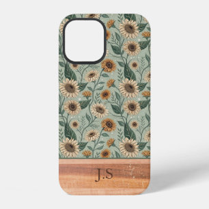 Funda Para iPhone 12 Custom Boho Sunflowers Wood Effect