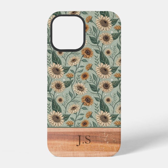 Funda Para iPhone Custom Boho Sunflowers Wood Effect (Reverso )