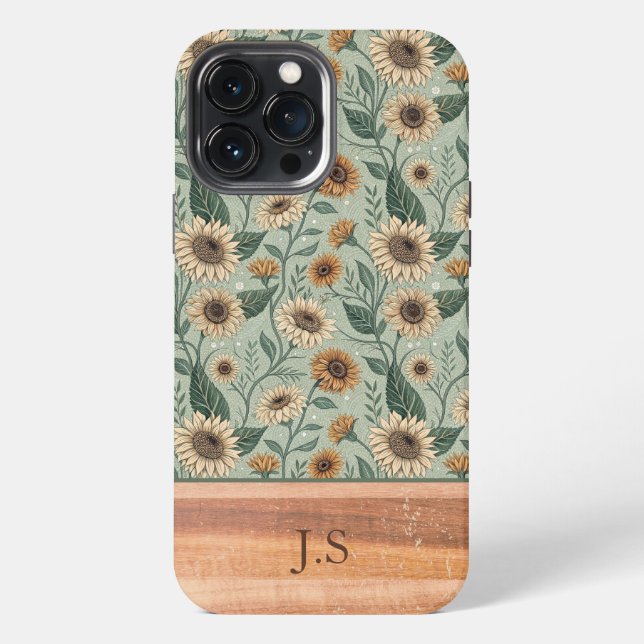Funda Para iPhone Custom Boho Sunflowers Wood Effect (Reverso )