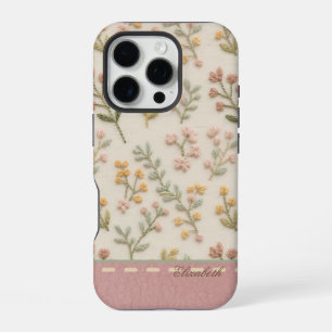 Funda Para iPhone 16 Pro Custom Embroidery Cottagecore Wildflower Estética