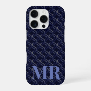 Funda Para iPhone 16 Pro Custom Initial Large Modern Blue Lattice Rubber