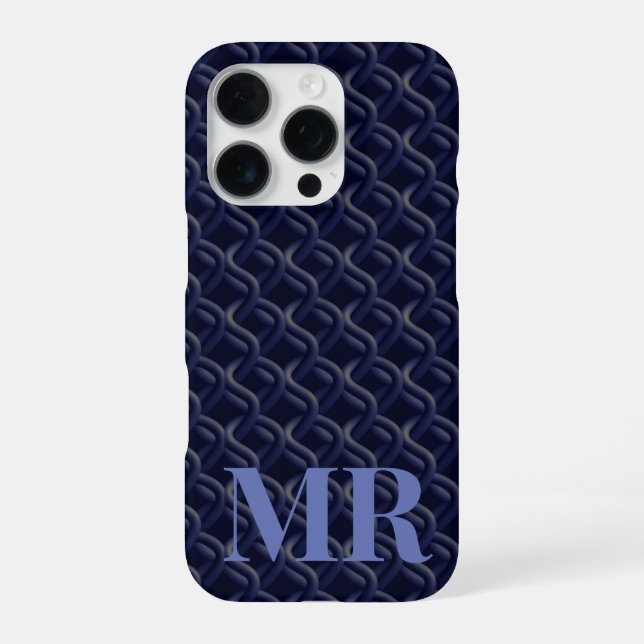 Funda Para iPhone Custom Initial Large Modern Blue Lattice Rubber (Reverso)