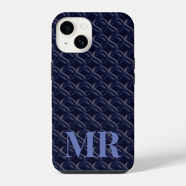 Funda Para iPhone Custom Initial Large Modern Blue Lattice Rubber (Reverso )