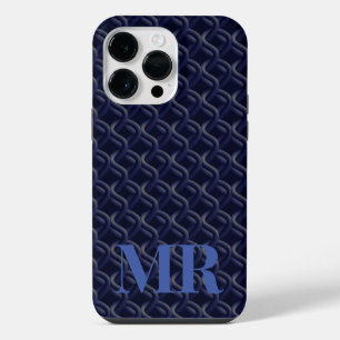 Funda Para iPhone 14 Pro Max Custom Initial Large Modern Blue Lattice Rubber