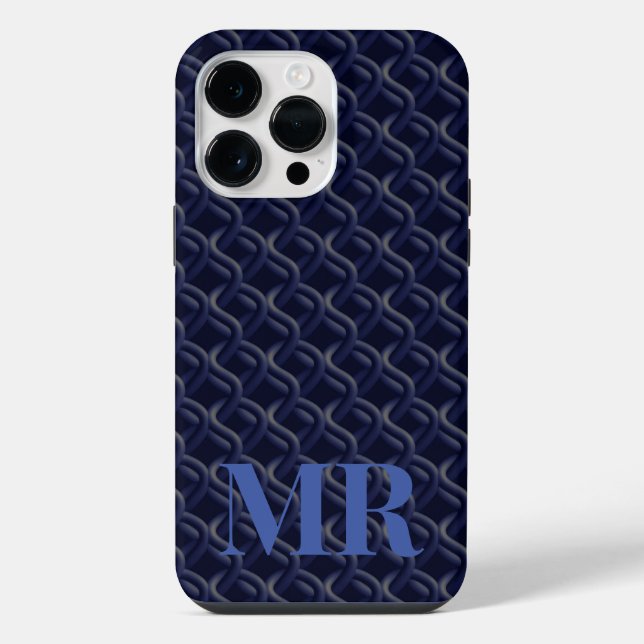 Funda Para iPhone Custom Initial Large Modern Blue Lattice Rubber (Reverso )