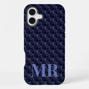 Funda Para iPhone 16 Plus Custom Initial Large Modern Blue Lattice Rubber