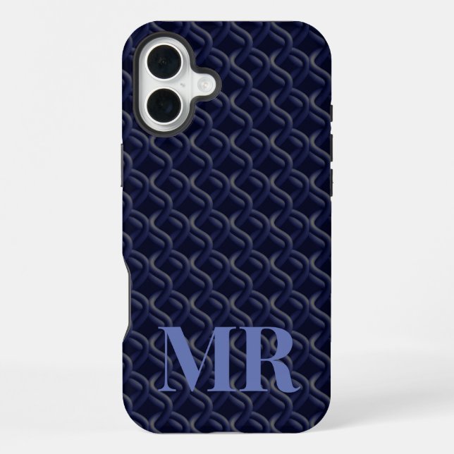 Funda Para iPhone Custom Initial Large Modern Blue Lattice Rubber (Reverso )