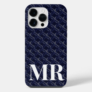 Funda Para iPhone 14 Pro Max Custom Initial Large Modern Blue Lattice Rubber