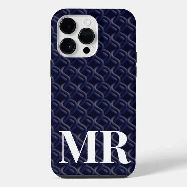 Funda Para iPhone Custom Initial Large Modern Blue Lattice Rubber (Reverso )