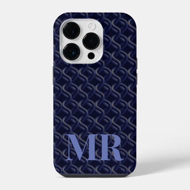 Funda Para iPhone Custom Initial Large Modern Blue Lattice Rubber (Reverso )