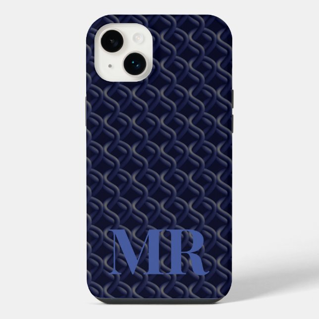 Funda Para iPhone Custom Initial Large Modern Blue Lattice Rubber (Reverso)