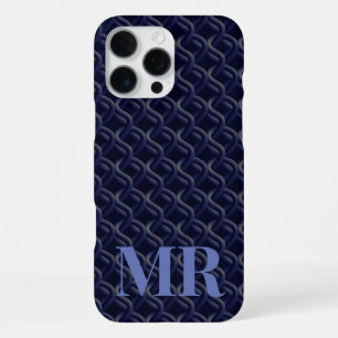 Funda Para iPhone 16 Pro Max Custom Initial Large Modern Blue Lattice Rubber
