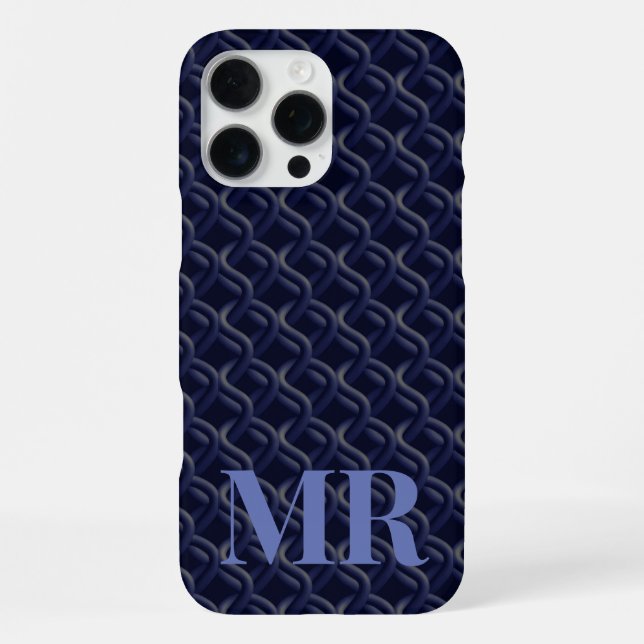Funda Para iPhone Custom Initial Large Modern Blue Lattice Rubber (Reverso )