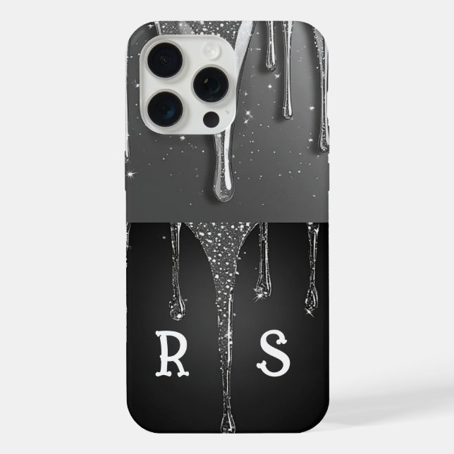 Funda Para iPhone Custom name Monogram Silver Glitter Drips (Reverso )