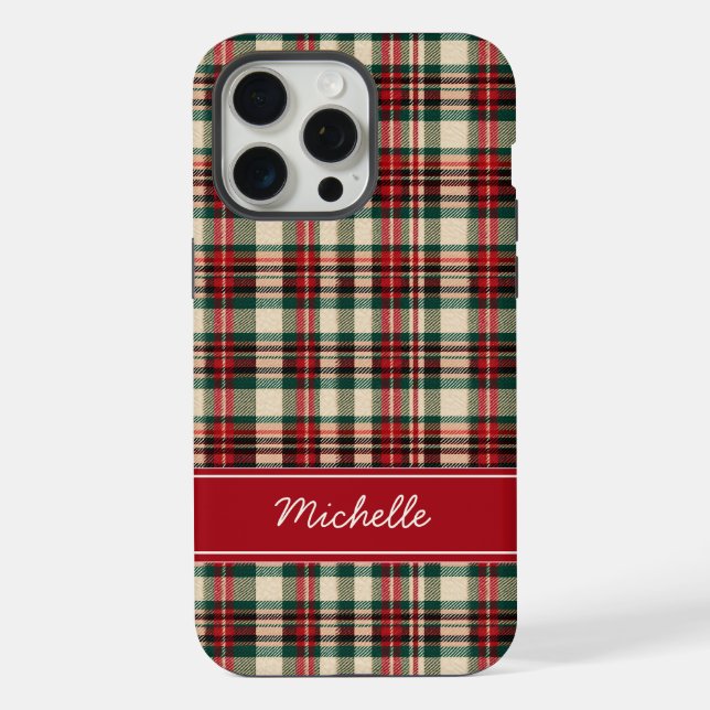 Funda Para iPhone Custom Name Red Plaid Christmas Phone Case (Reverso )
