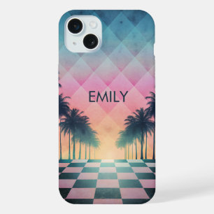 Custom Name Retro Synthwave Sunset Palm Trees