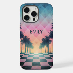 Custom Name Retro Synthwave Sunset Palm Trees